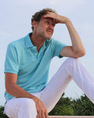 Mens pure cotton pale blue polo shirt summer holiday style