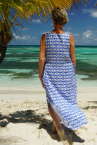 Womens Linen Sun Dress, Guava blue print by Lotty B Mustique comfortable style