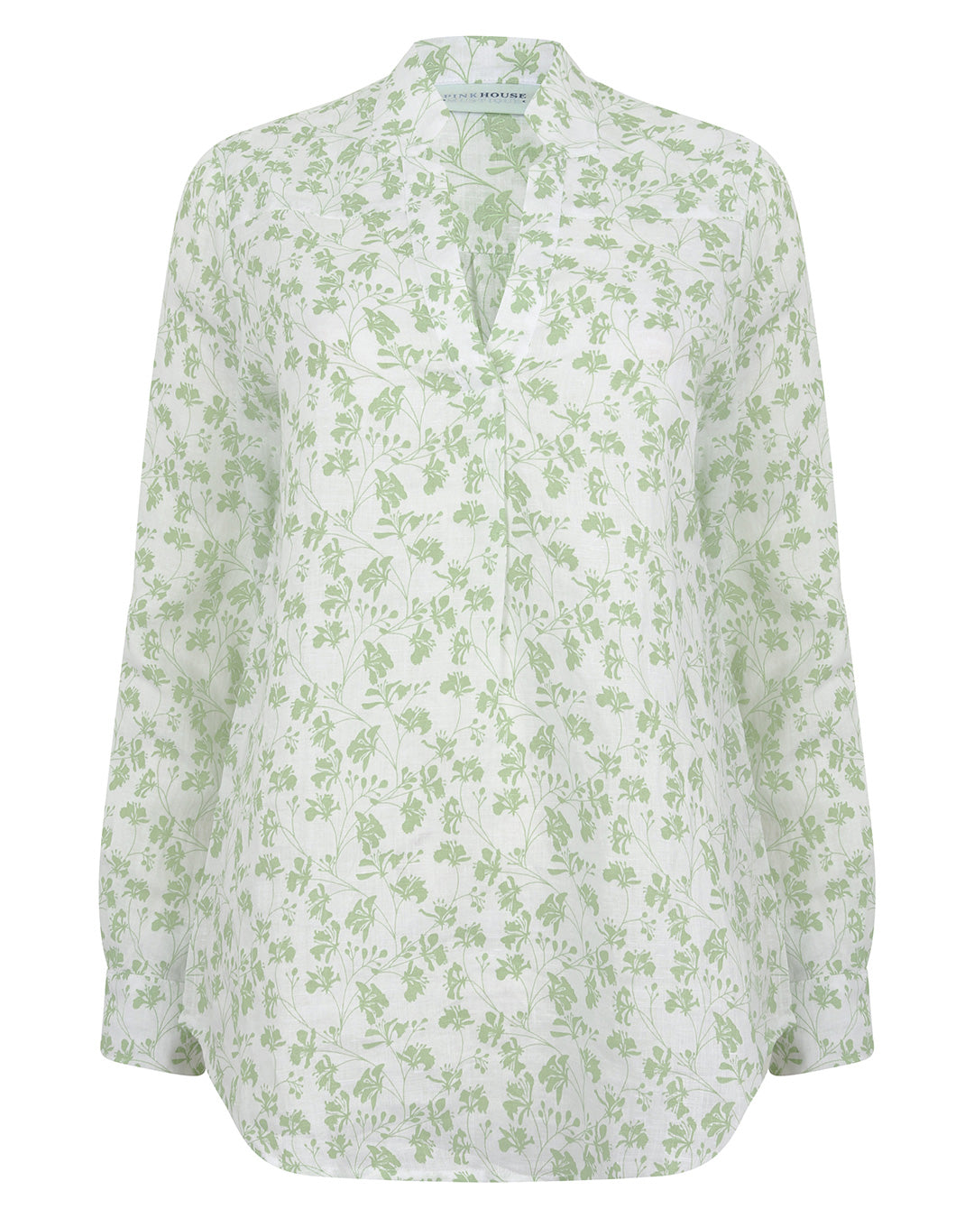 Womens Linen Blouse: FLAMBOYANT - GREEN designer Lotty B Mustique