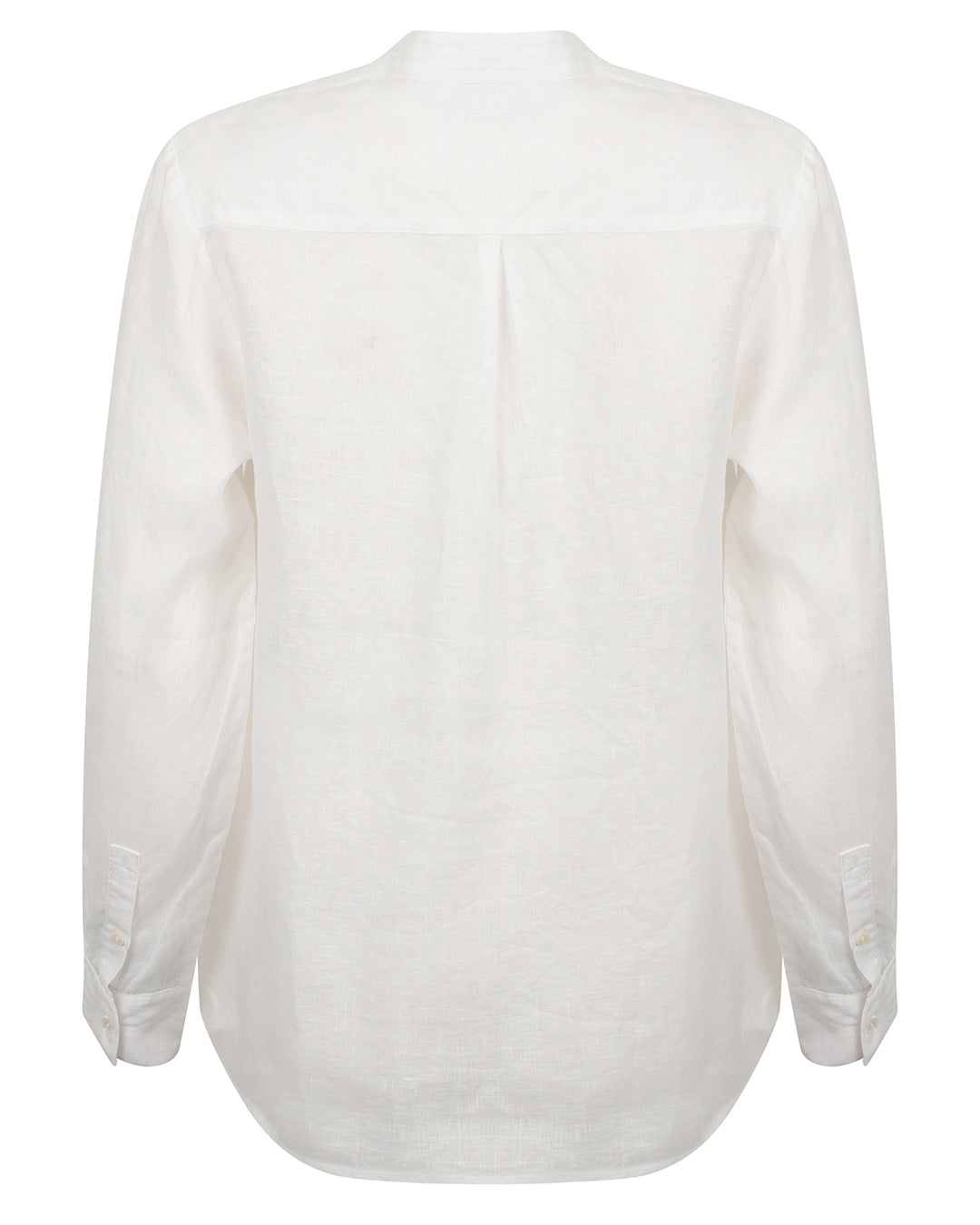 Back of womens Linen Blouse: CLASSIC WHITE designer Lotty B Mustique