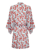 Bed to beach robe Flamboyant Flower orange aqua blue back designer Lotty B Mustique